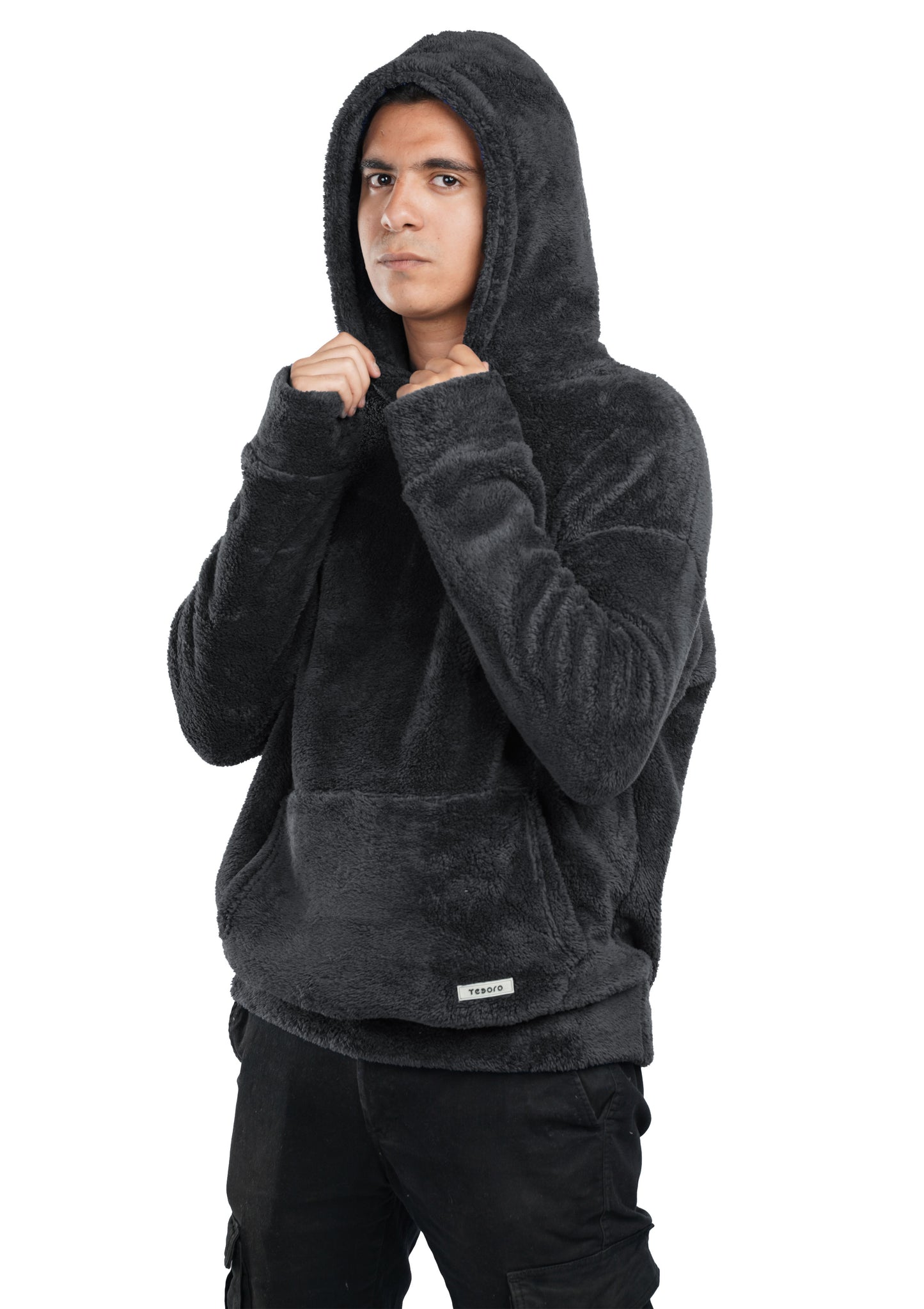 D-Gray Fur Oversized Hoodie