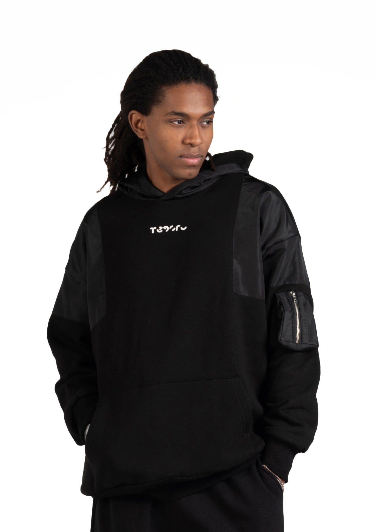 Black Waterproof Hoodie Zipper pocket .