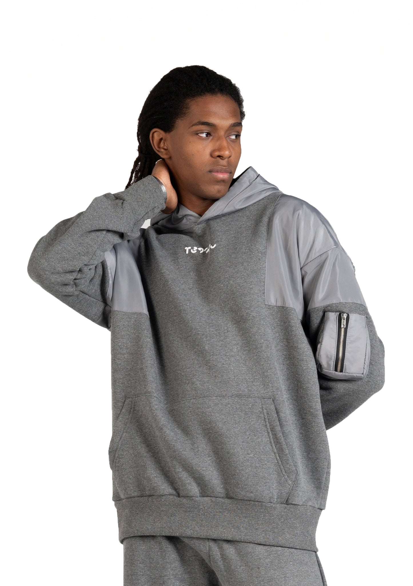 L-Gray Waterproof Hoodie Zipper pocket .