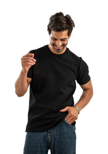 BLACK JACQUARD COTTON T-SHIRT