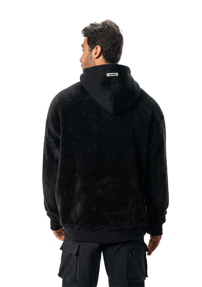 Black fur cotton hoodie