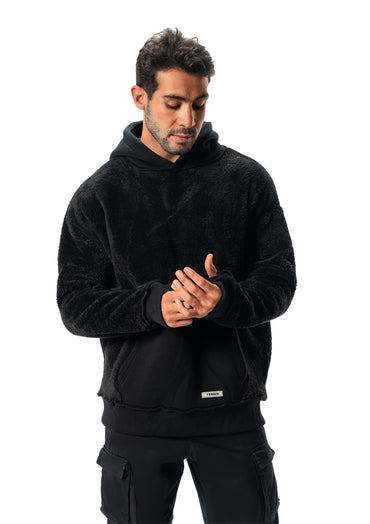 Black fur cotton hoodie