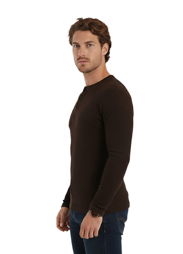 Brown Henley Ribbed Shirt