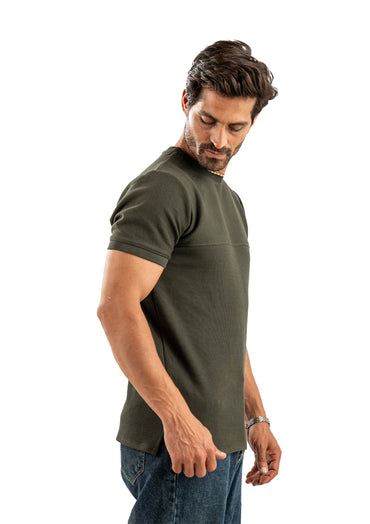 OLIVE JACQUARD COTTON T-SHIRT