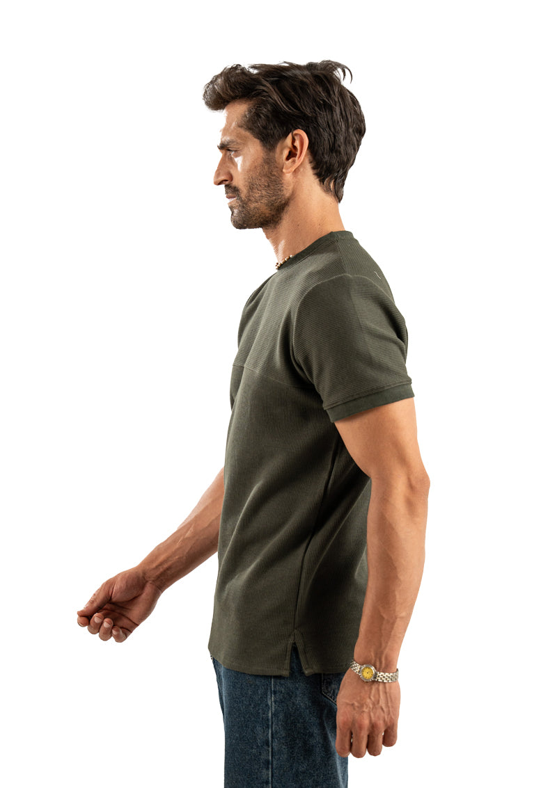 OLIVE JACQUARD COTTON T-SHIRT