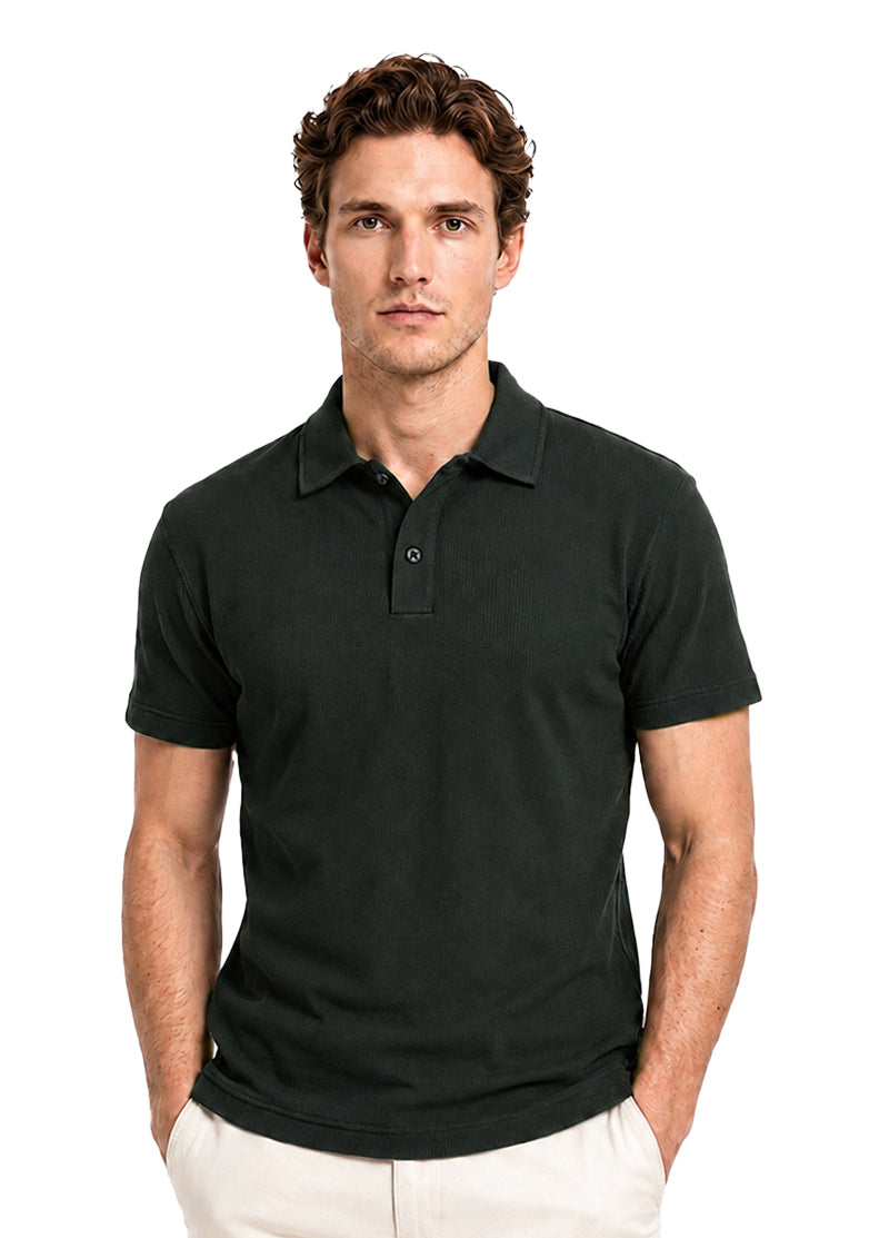 THE OLIVE GREEN BUTTONED POLO SHIRT