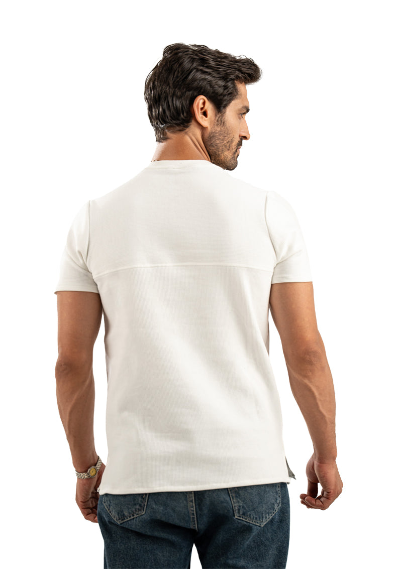 WHITE JACQUARD COTTON T-SHIRT
