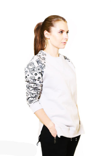 Back & Sleeves Printed Sweatshirt Grey for Her