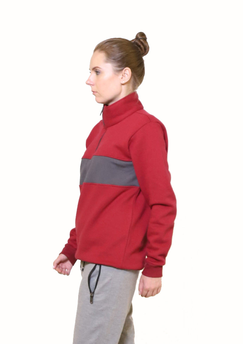 Zipper Neck Sweatshirt Red for Her