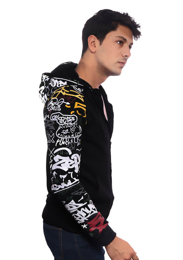 Printed Hoodie-133- Black