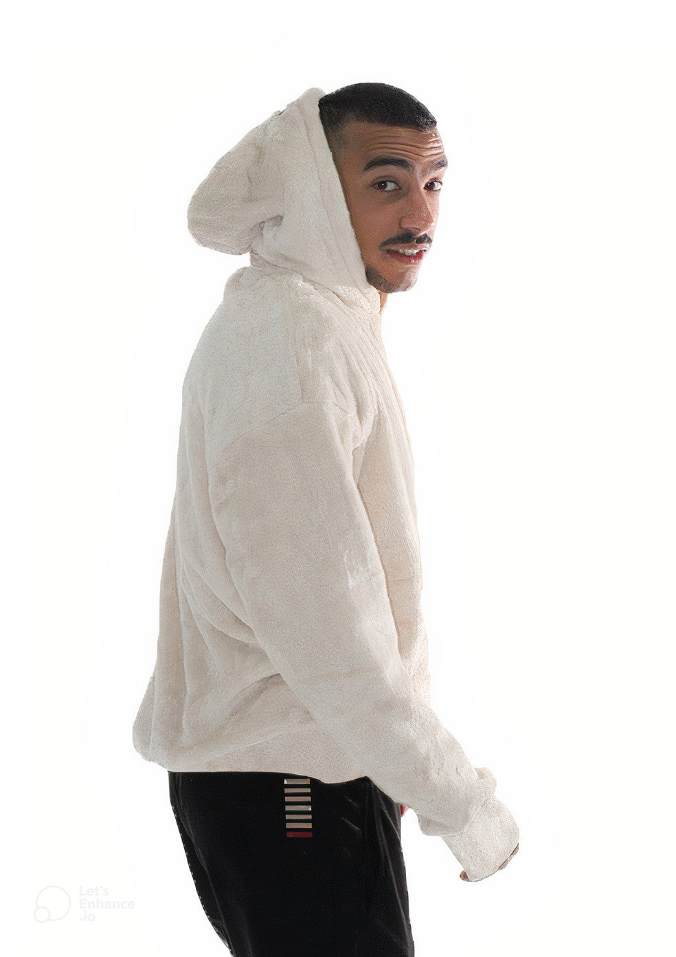 Light Beige Fur Oversized Hoodie