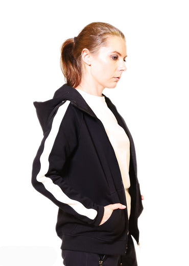 Side Stripe Hoodie Sweatshirt Dark Blue For Her