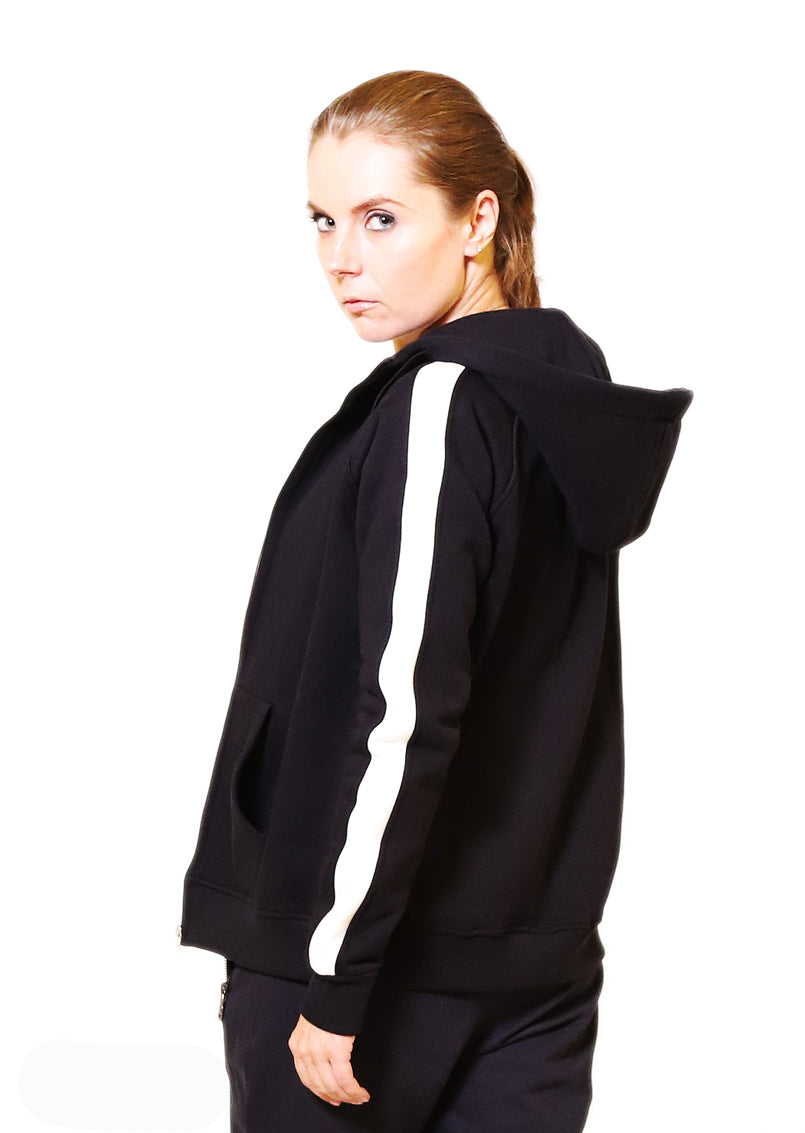 Side Stripe Hoodie Sweatshirt Dark Blue For Her