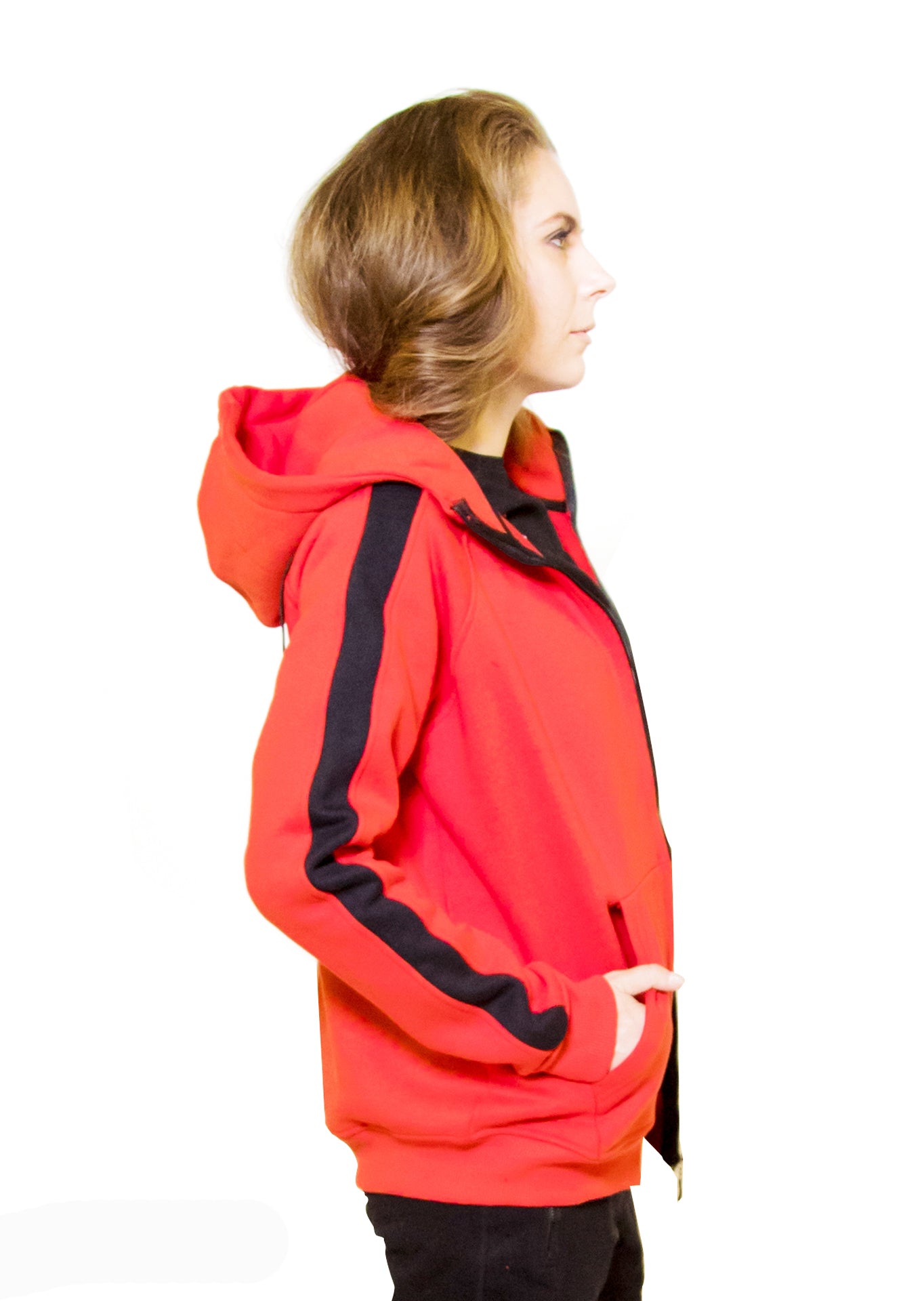 Side Stripe Hoodie Sweatshirt Red For Her