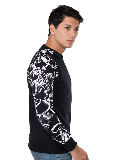 Printed Round Neck Sweatshirt Printed (Black)