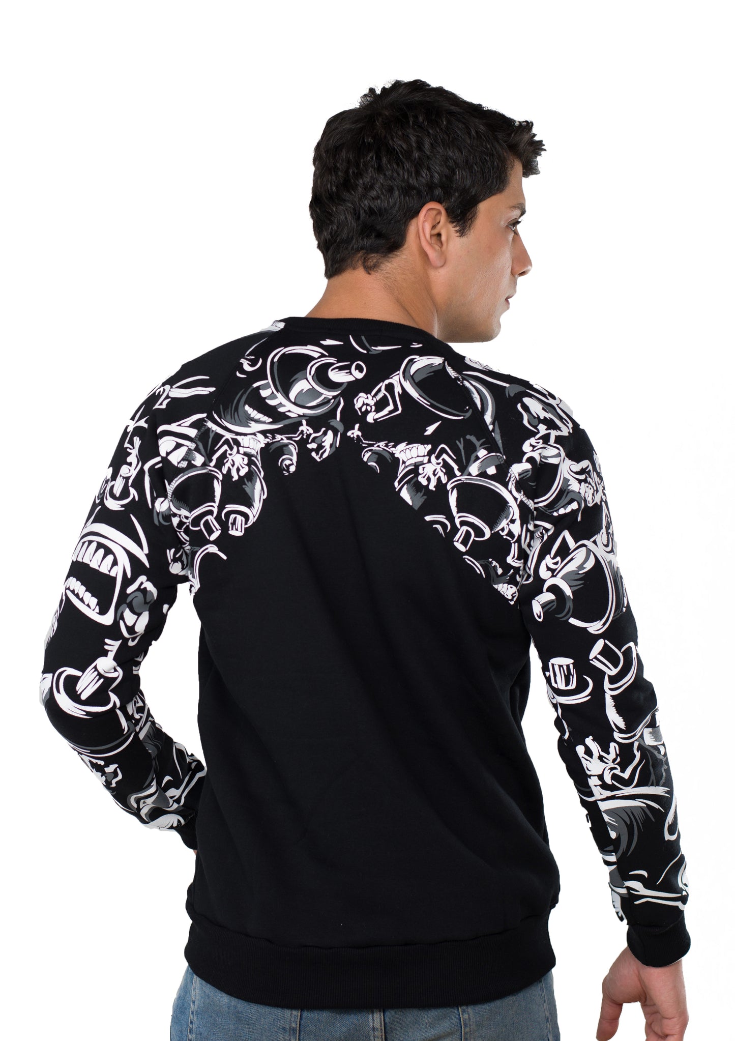 Printed Round Neck Sweatshirt Printed (Black)