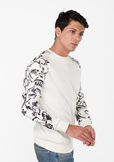 Printed Round Neck Sweatshirt Printed (Off white)