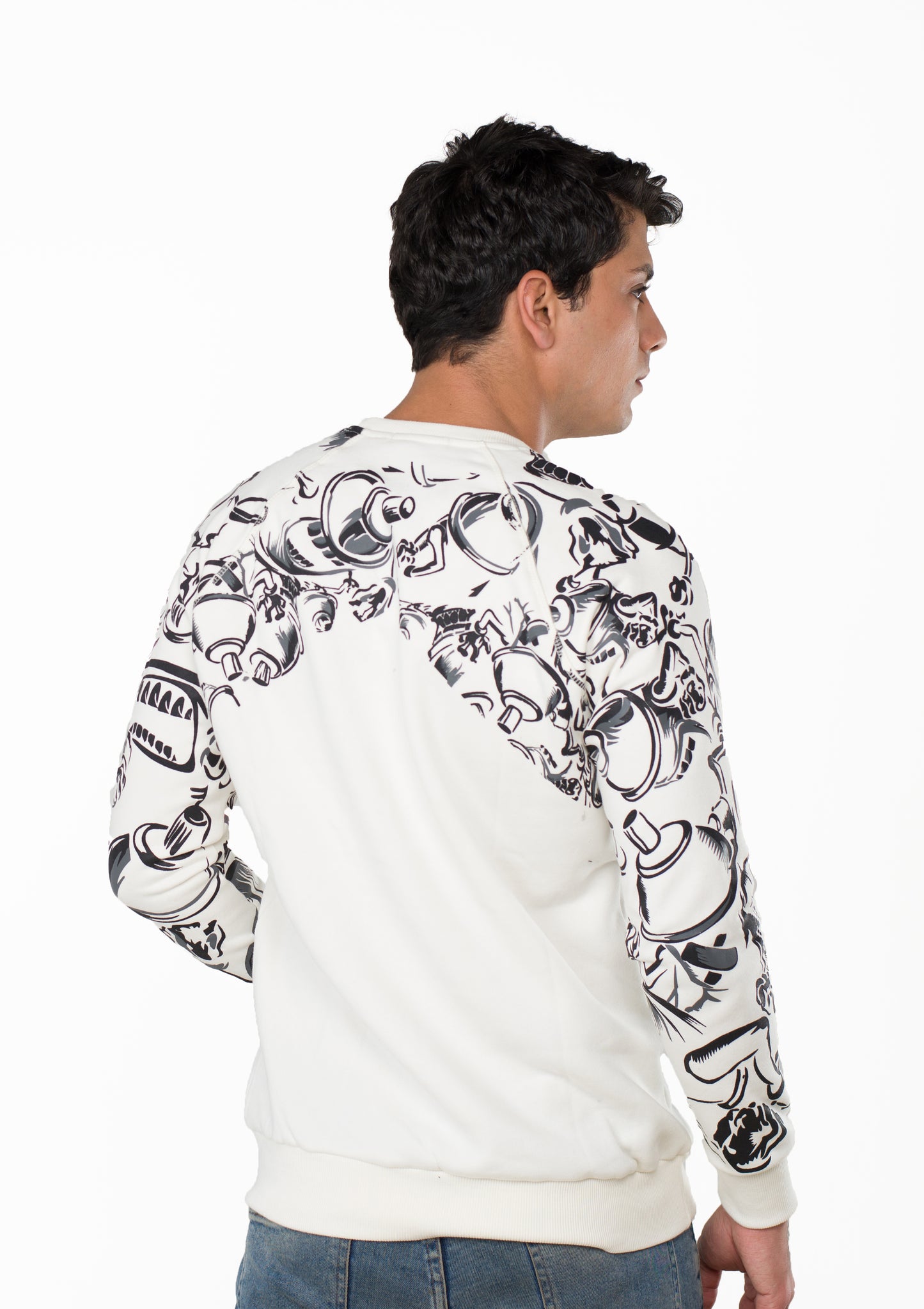 Printed Round Neck Sweatshirt Printed (Off white)