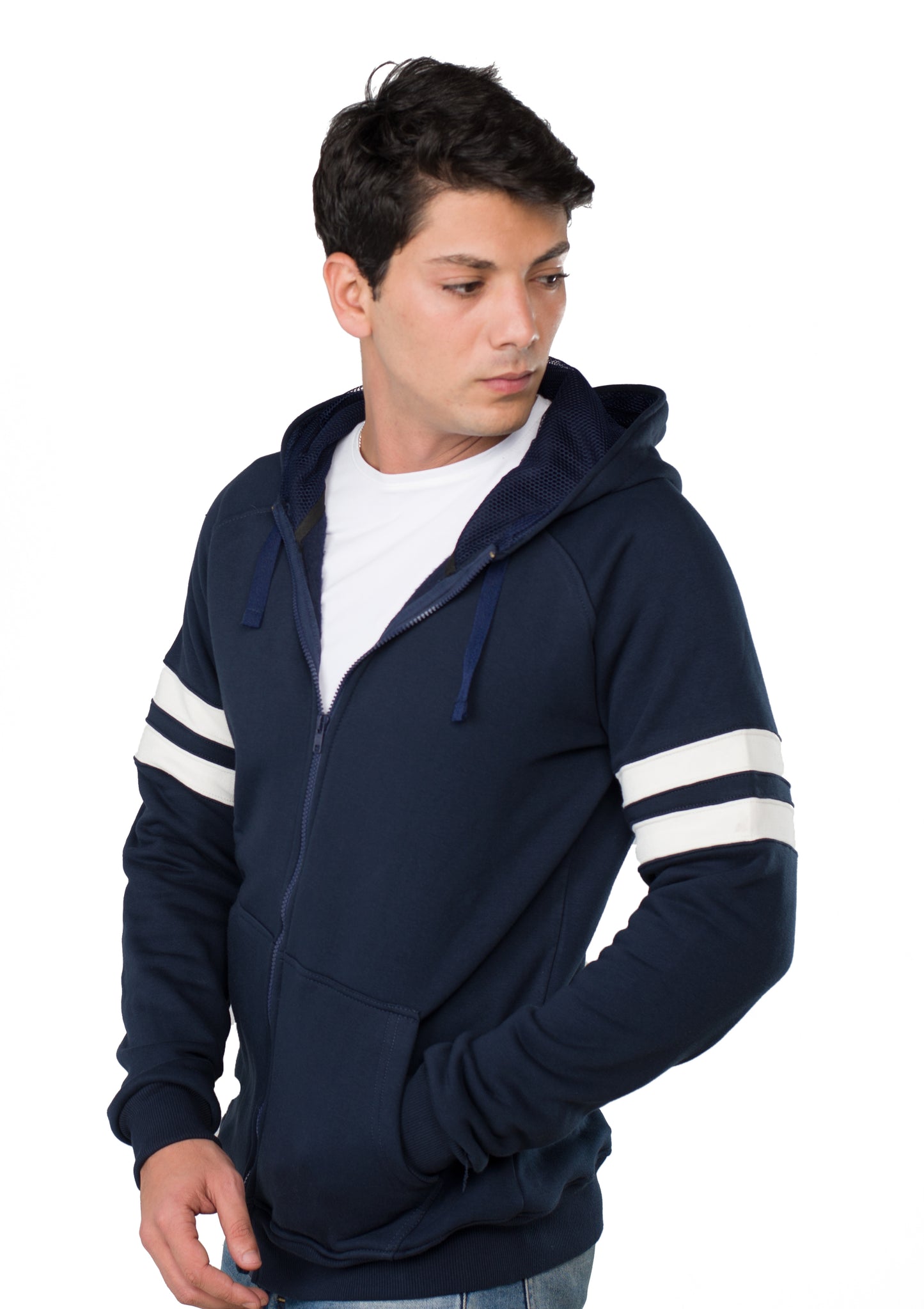 Side Stripes Hoodie Sweatshirt (D.blue) For Him
