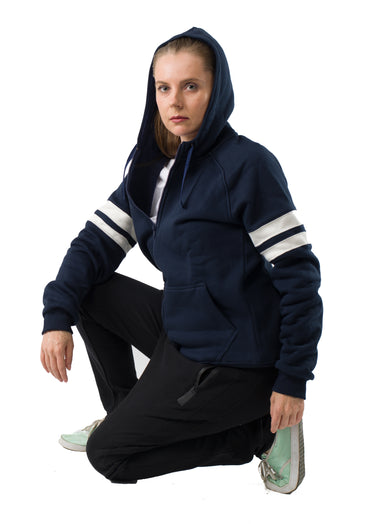 Side Stripes Hoodie Sweatshirt (D.blue) For Her