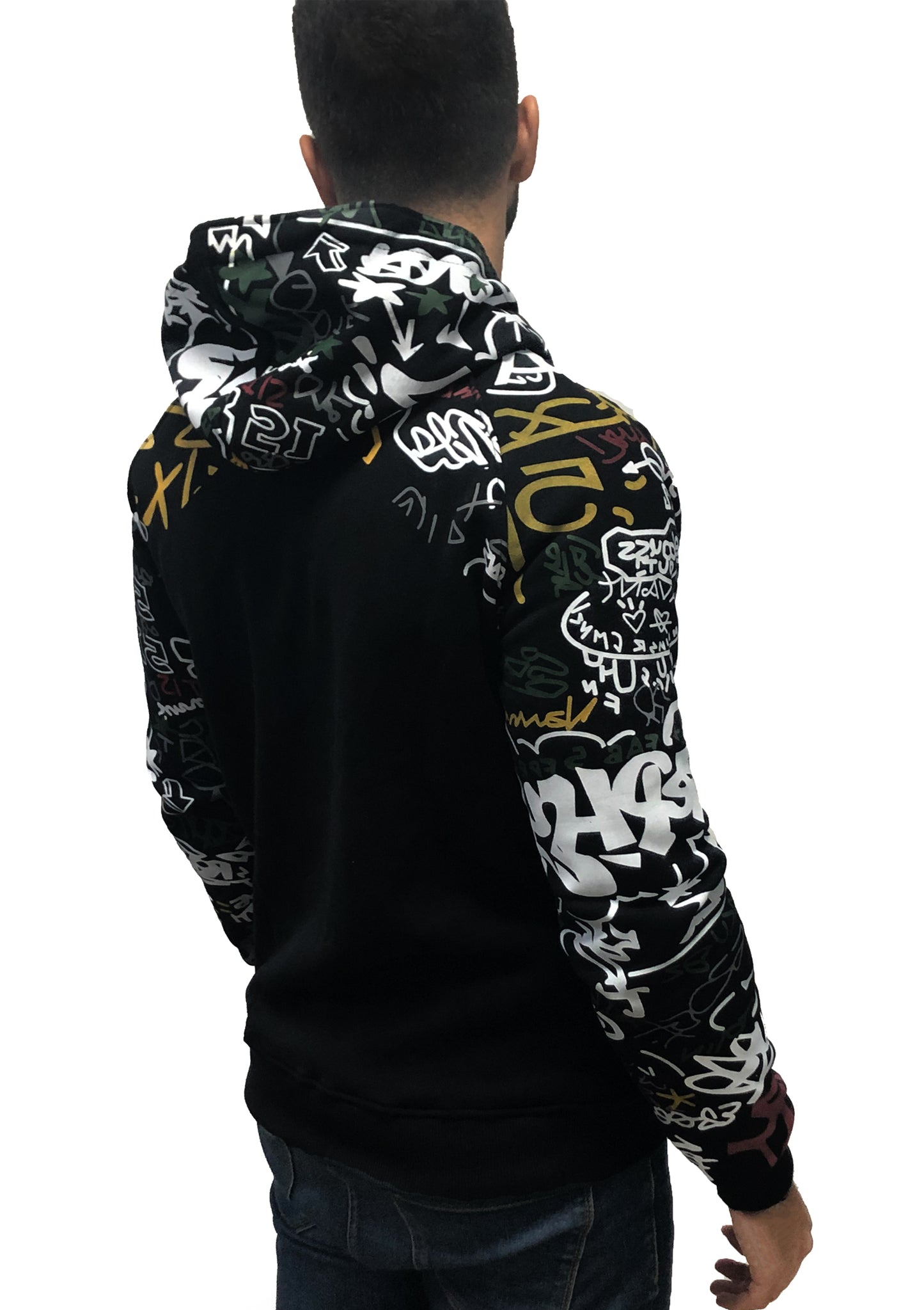 Printed Hoodie-133- Black