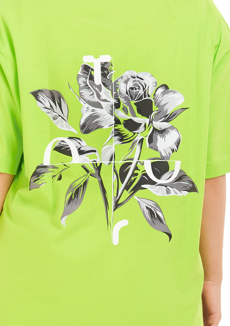 Flower tee Oversized printed Green apple T-shirt for Her