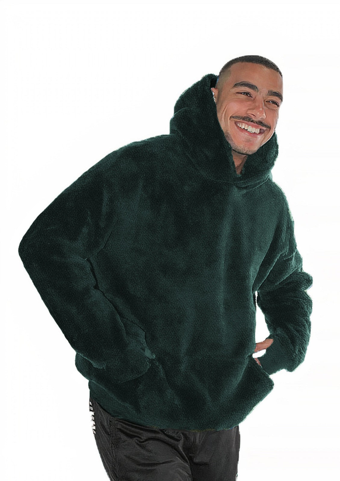 Olive Green Fur Oversized Hoodie