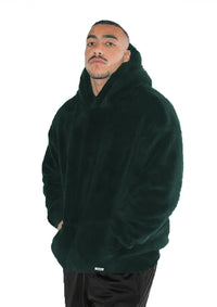 Olive Green Fur Oversized Hoodie