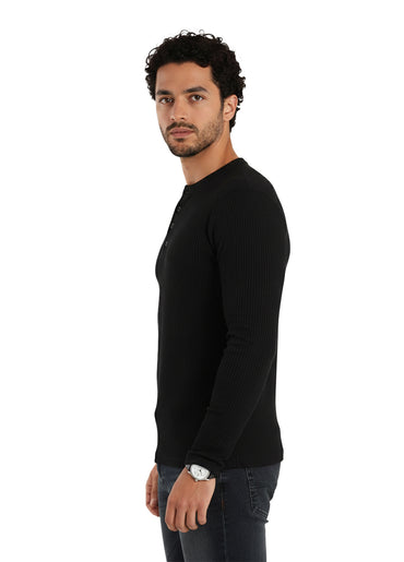 Black Henley Ribbed Shirt