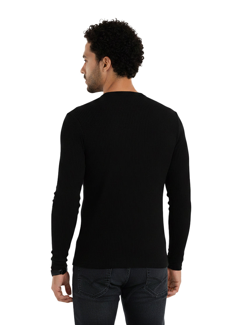 Black Henley Ribbed Shirt