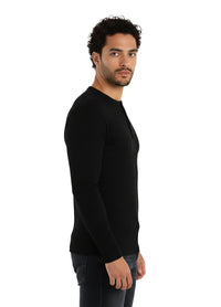 Black Henley Ribbed Shirt