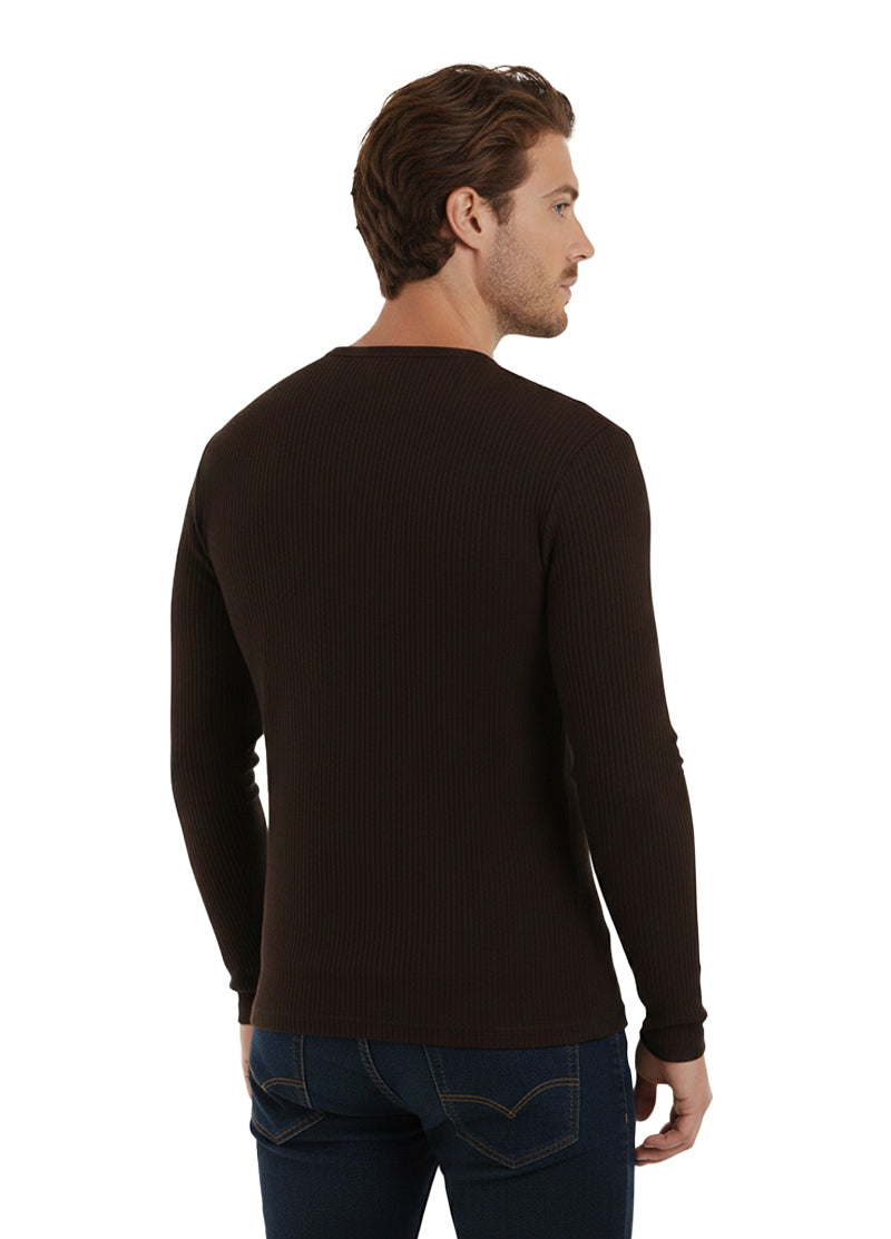 Brown Henley Ribbed Shirt