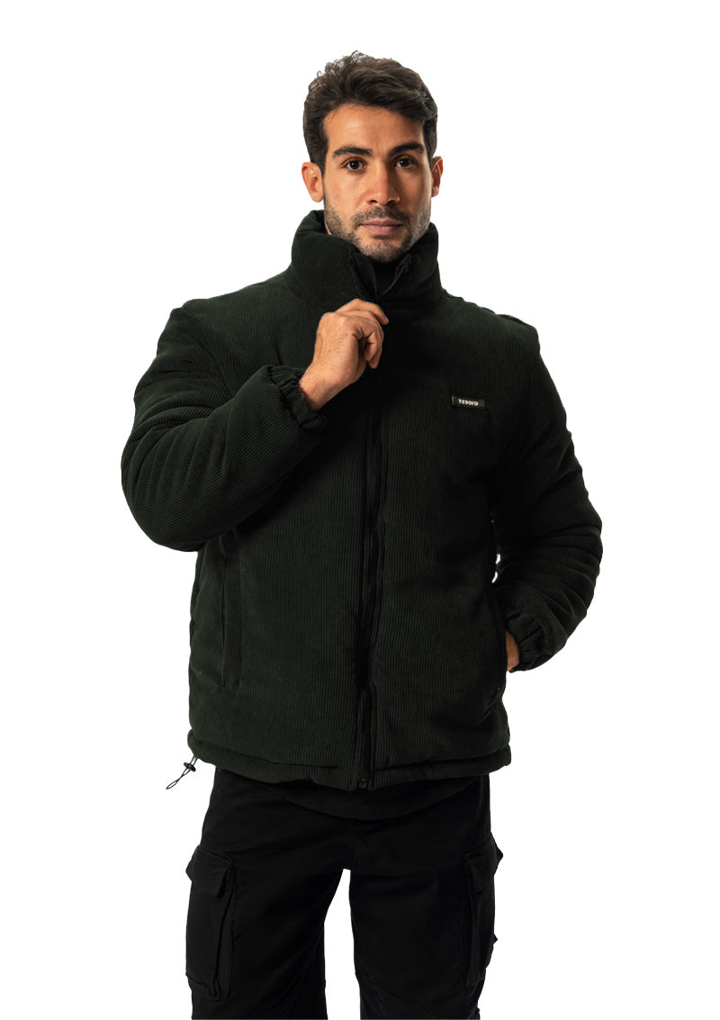 OLIVE VELVET PUFFER JACKET