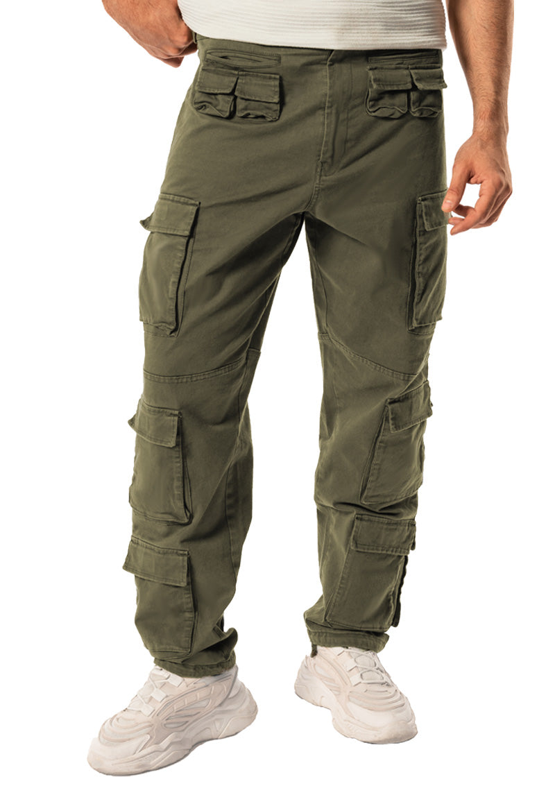 OLIVE CARGO JOGGER WITH EIGHTEEN POCKETS