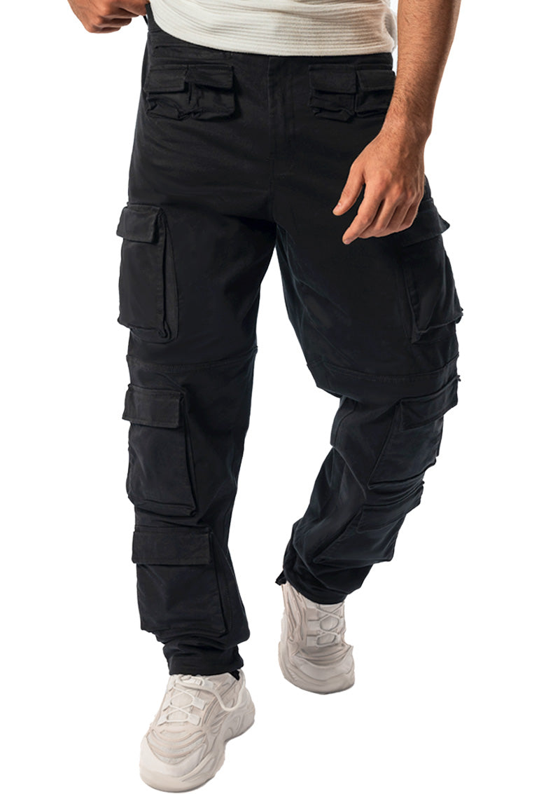 BLACK CARGO JOGGER WITH EIGHTEEN POCKETS