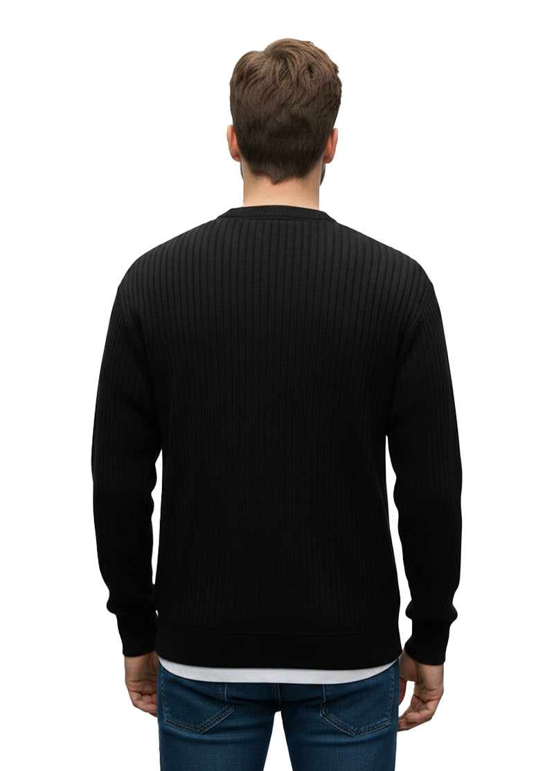Black Henley Ribbed Sweat Shirt