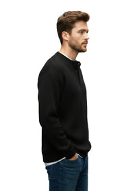 Black Henley Ribbed Sweat Shirt