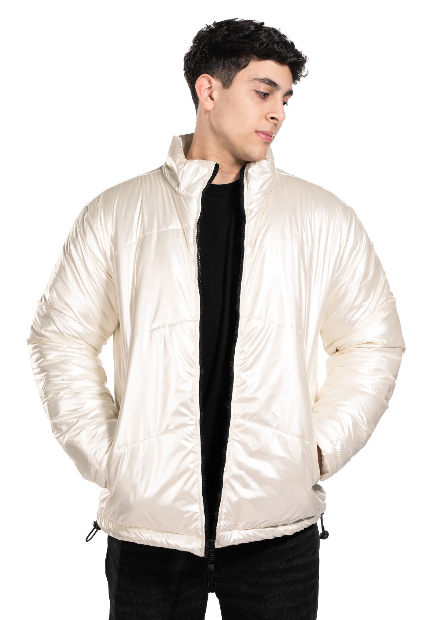 Off White Zippered Bomber Jacket.