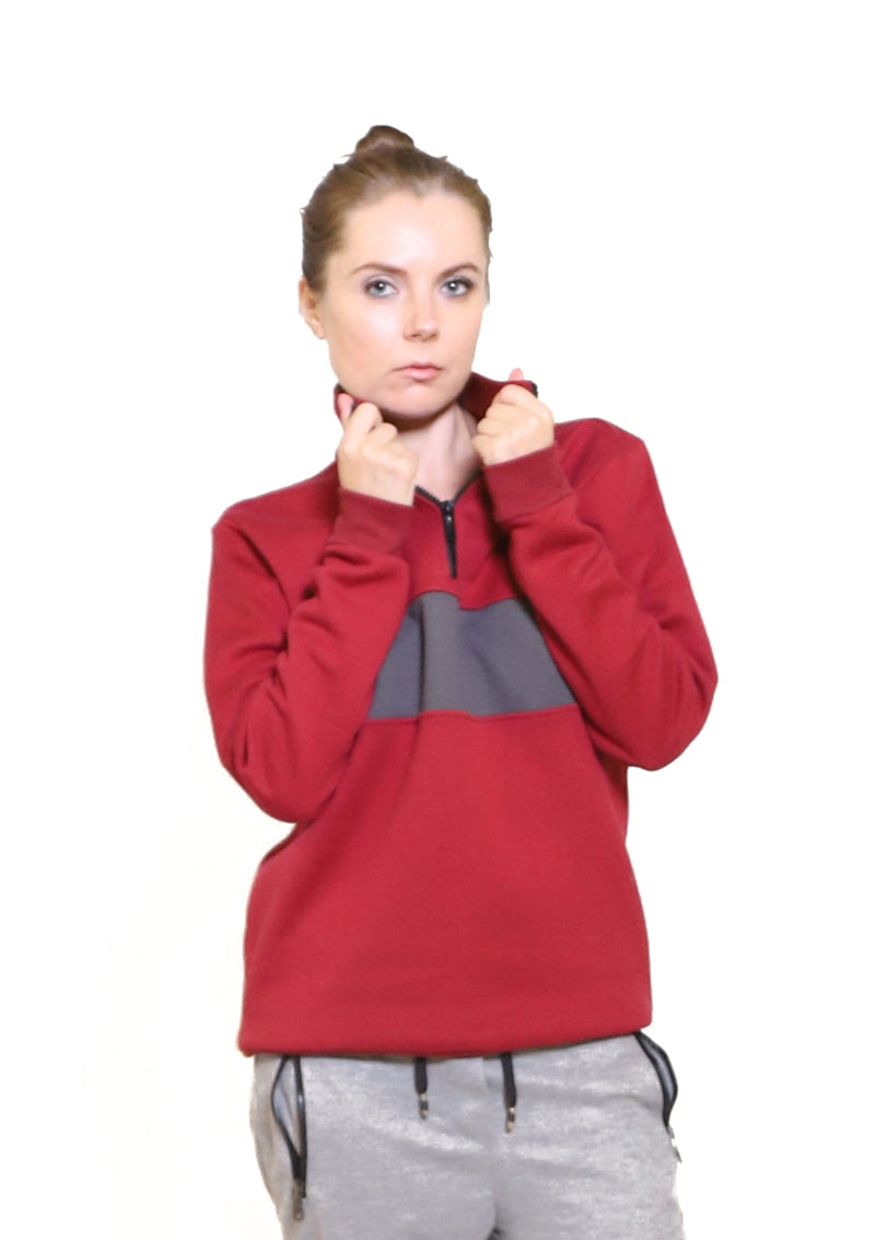 Zipper Neck Sweatshirt Red for Her