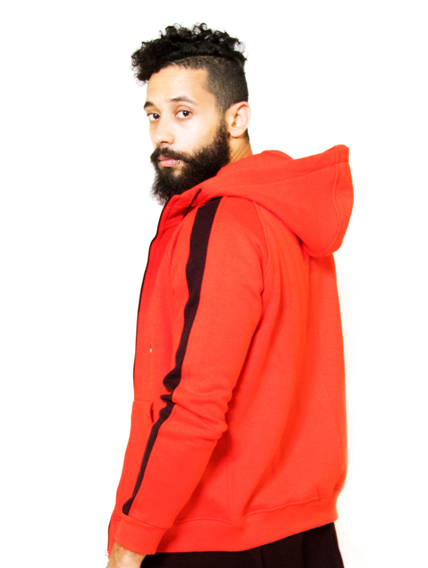 Side Stripe Hoodie Sweatshirt (Red)