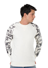 Printed Round Neck Sweatshirt Printed (Off white)