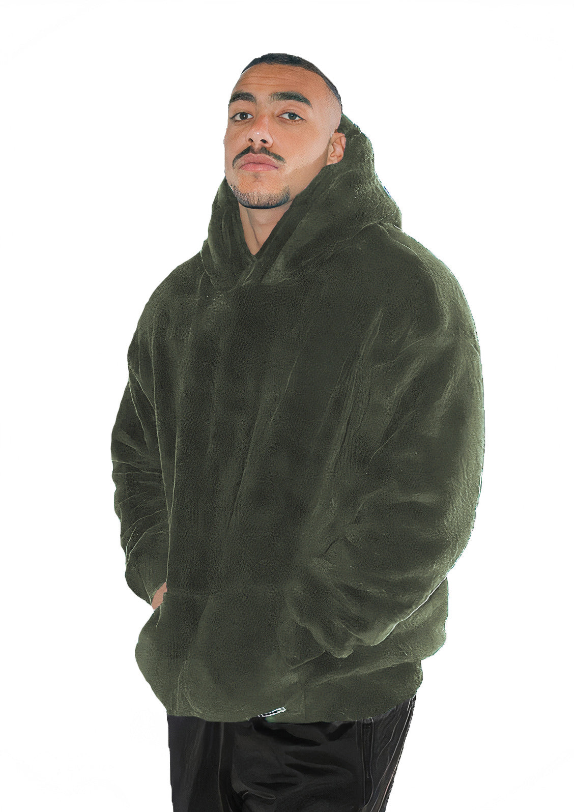 Olive Green Fur Oversized Hoodie