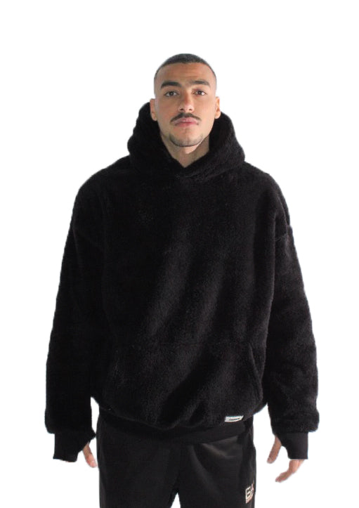 Black Fur Oversized Hoodie